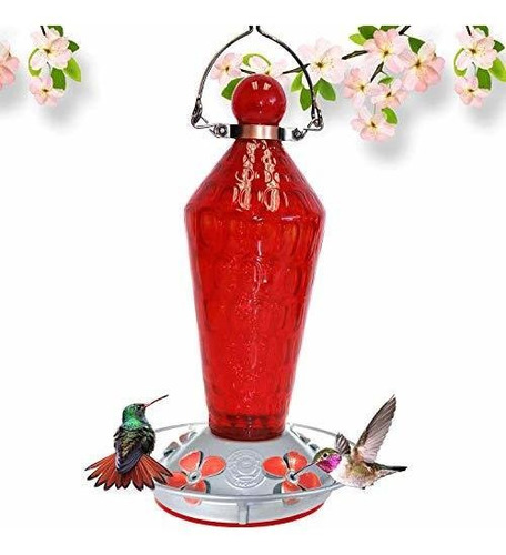 Grateful Gnome - Hummingbird Feeder - Hand Blown Glass - Red