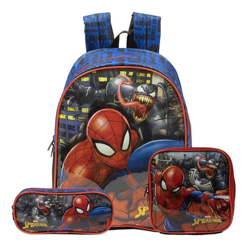 Kit Mochila Spider Man X2 Escolar Com Estojo E Lancheira
