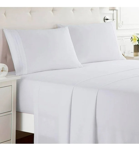 Set De 4 Sábanas Planas King Size White Spa Blanco Blanco Liso