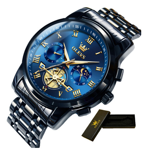 Reloj De Cuarzo Cronógrafo Luminoso Olevs 2859 Color Del Fondo Negro/azul