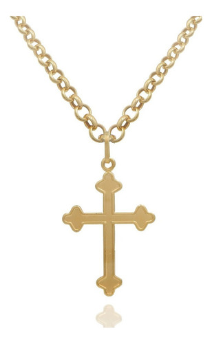Corrente Portuguesa Com Pingente Cruz Crucifixo Em Ouro 18k Cor Amarelo