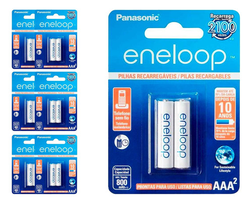 14 Pilhas Recarregaveis Eneloop Std Aaa Panasonic (7 Cart)