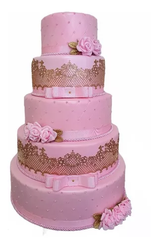 Bolo feminino rosa e dourado  Bolo, Bolo de 15anos simples, Bolo de  aniversario decorado