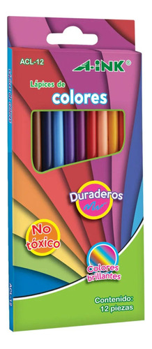 12 Lapices Colores A-ink Madera Colores Brillantes Dibujo