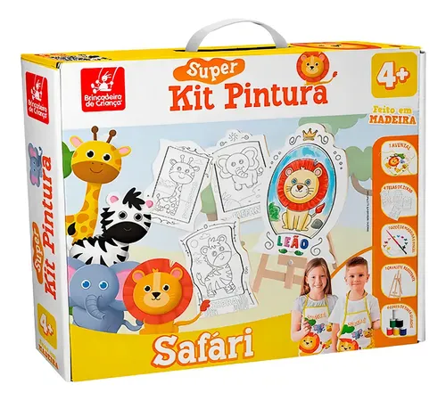 Super Kit Pintura Safari C/ 4 Telas + Cavalete + 6 Tintas