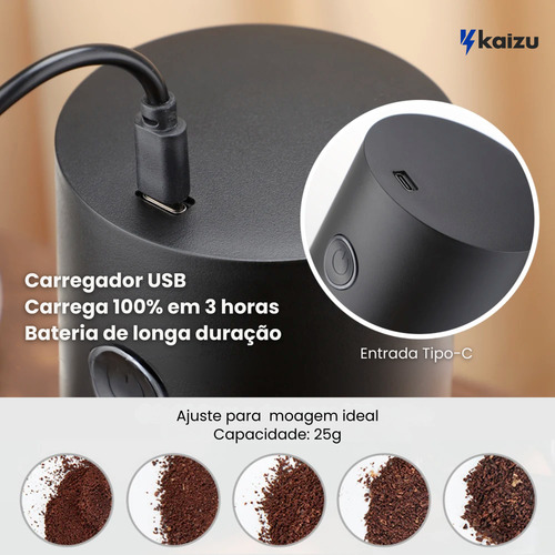 Moedor E Triturador De Café Grãos Elétrico Portatil Recarregável Kaizu