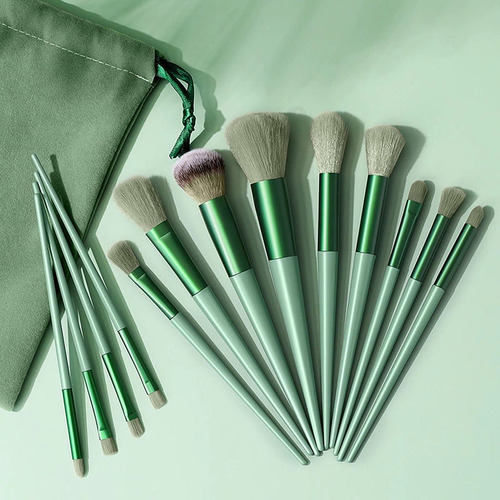 Kit De Pincéis De Maquiagem Profissional - 13 Pç Verde