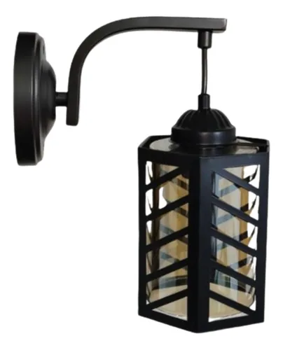 Elegante Apliqué Farol Porta E-27 Negro + Ampolleta Vintage