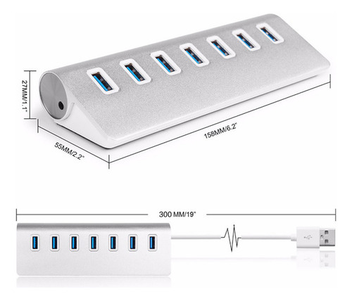 Hub Usb 3.0 High De 7 Puertos Para Ordenadores Portátiles Y
