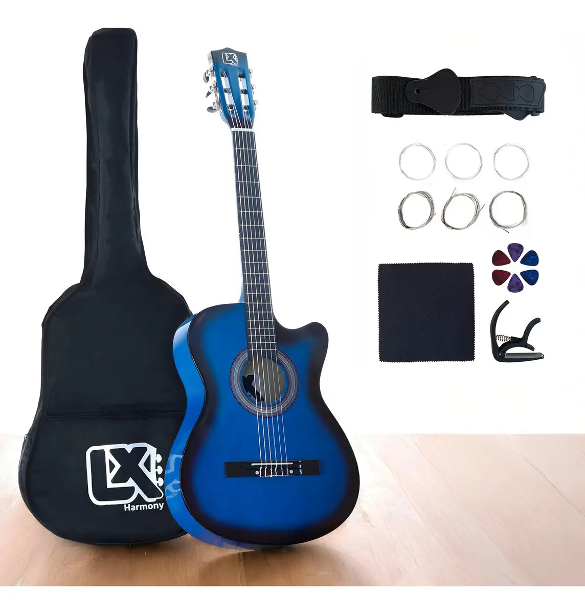 Violão Clássico Acústico Cutaway 38 Azul - Kit Completo Launx cor Azul