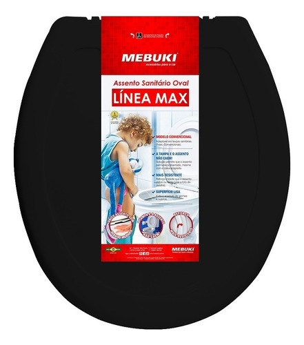 Assento Sanitário Oval Línea Max Preto Mebuki 10400008