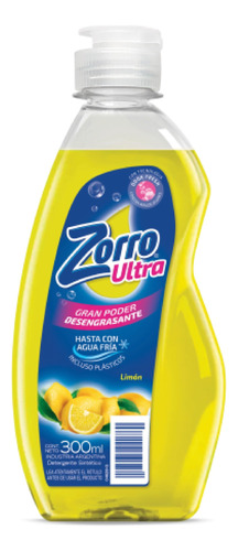 Detergente para lavavajillas Zorro Ultra Limón Original concentrado limón en botella 300 ml