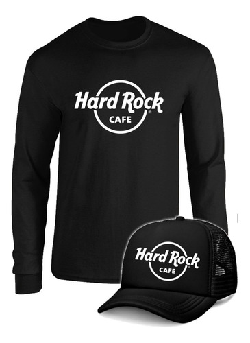 Camibuso Manga Larga Hard Rock Con Gorra Combo