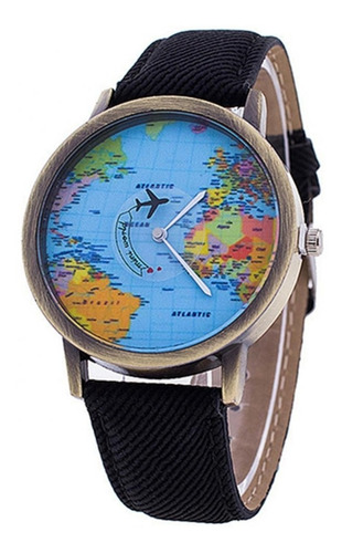 Reloj Pulsera Mapa Mundi Avion Gira Unisex 