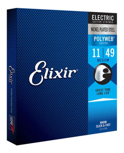 Encordoamento Elixir Para Guitarra 011 Polyweb Medium 12100