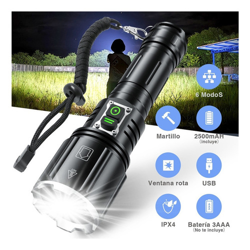 - Linterna Led Recargable 120000 Lúmenes Linterna Xhp160