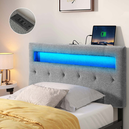 Cabecero Cama Individual Luces Led Usb Altura Ajustable