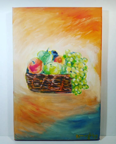 Pintura Óleo Bodegón Cesta De Frutas 