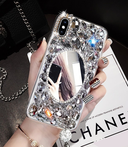 Case Espejo Piedras Colgante iPhone 6 7 8 Plus X Xr Xs Max
