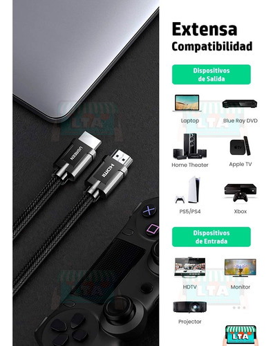 Cable Hdmi 2.1 48gbps 4k 120hz 8k 60hz Earc Hdr 2m Gtiaxvida