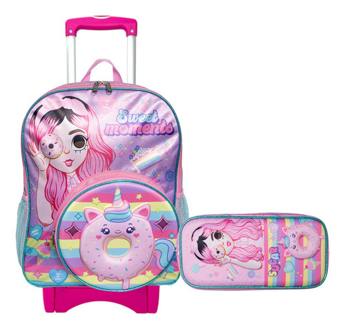 Kit Mochila Mis Pastelitos Lapicera Primaria Original Rosa Rosa