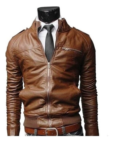 Chamarra Vini Piel De Hombre Slim Fit Estilo Biker Cazadora