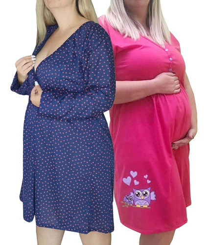 Imagem 1 de 10 de Kit 2 Camisolas Plus Size Gestante E Maternidade 7876 0271