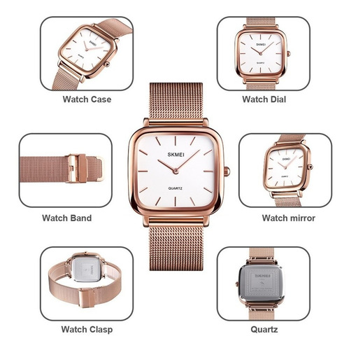 Skmei 1555 Simples Quadrado Mostrador Feminino Relógio De Pu