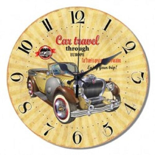 Reloj Mural Decorativo De Madera Diseño Car Travel.
