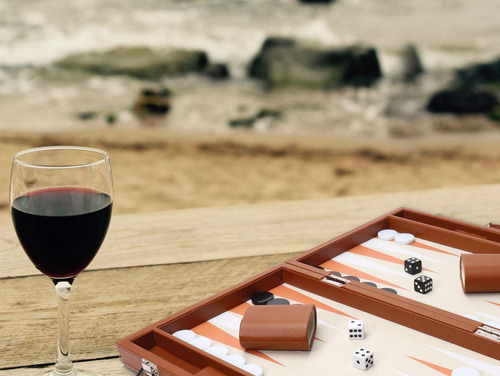 Backgammon De Cuero Sintético Set Completo Con Estuche Elega