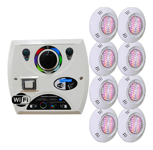 Kit 8 Led Piscina Rgb Colorido Smd 9w Central Wifi Sodramar 110V/220V