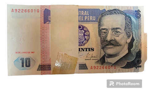 Paquete De 100 Billetes De Perú 10 Intis 1987 Uncirculated