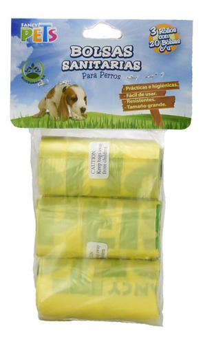 60 Bolsas (3 Rollos) Biodegradables Popó Perro Poop Bags