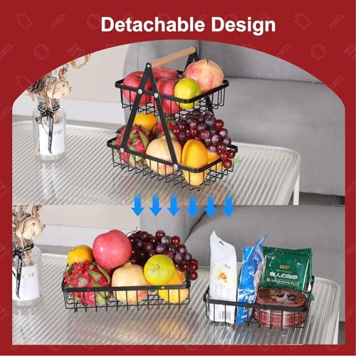 Cesta De 2 Niveles Para Cocina Con Asa De Madera