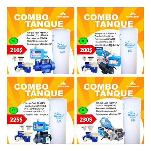 Combo: Tanque 560lts Resinca, Accesorios, Bomba 1/2hp 