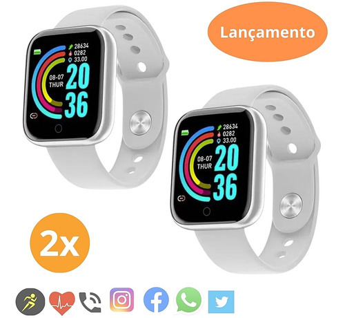 2 Smartwatch Para Celulares Design Inovador Pulseira Moderna Cor Da Pulseira 2 Prata