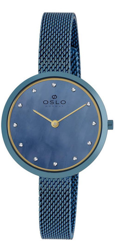 Relógio Oslo Feminino Madreperola Azul Com Pedras