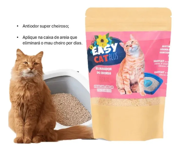 Elimina Odor Tira Cheiro Areia Gato Easy Cat Pet 250g Floral
