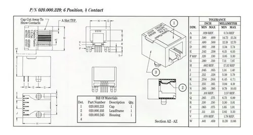 X5 Conector Rj11 6p4c Hembra Impreso Ang Recto Made In Usa