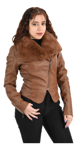 Campera Mujer Corta Elegante Ecocuero Piel Santellon  15552