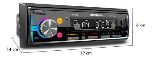 Autoestereo Desmontable 1 DIN Desmontable 75W x 4 Bocinas 6.5 Pulgadas Bluetooth Auxiliar 3 vias Iluminación Multicolor Función Graba tus llamadas Ecualizador Broksonic Bs-420d65