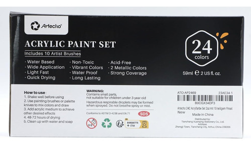 Juego De Pintura Acrílica Con 10 Pinceles Y 24 Colores, Pint