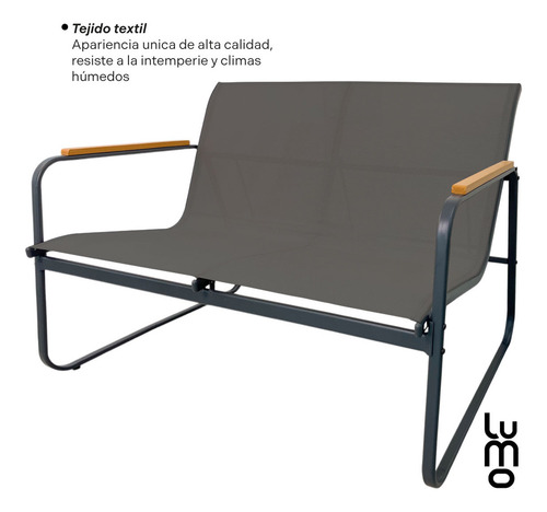 Juego De Sala De Jardin Estructura Gris Para Exteriores Textilene Madera