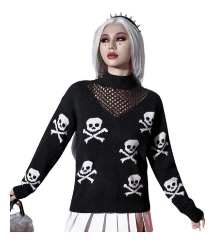 Sweater Esqueleto Calaveras Suéter Huesos Cuello Red