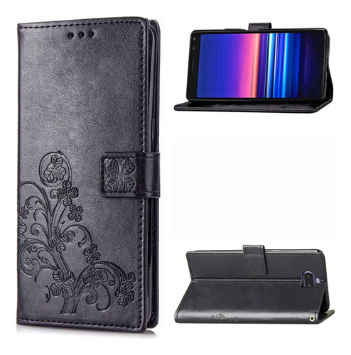 For Sony Xperia 20 Four-leaf Clasp Embossed Buckle Mobile Ph