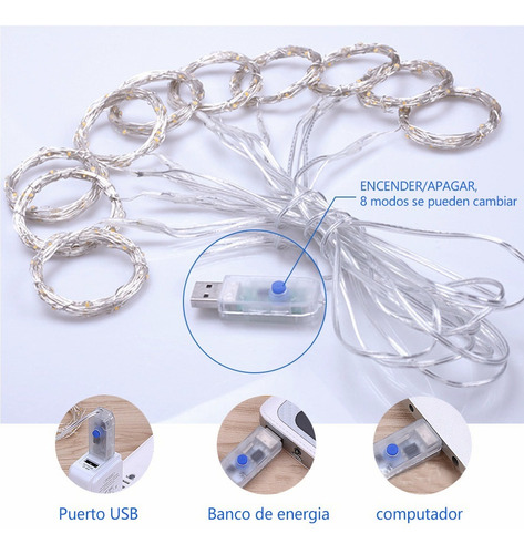 Cortinas Decorativas De Luz Led De 3x3m, Blanco Cálido