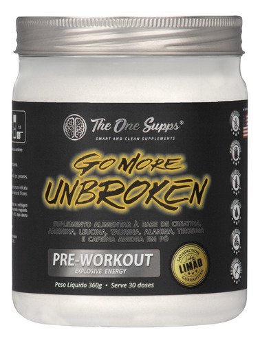 The One Supps Pré Workout Go More Unbroken® - Creatina Em Pó Sabor Limão