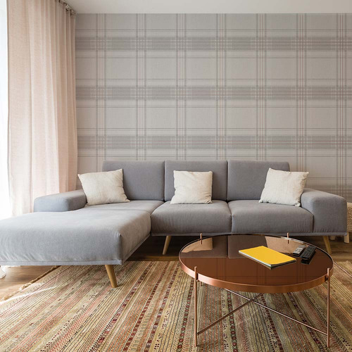 Papel Tapiz Vittorio Rhea Plaid 0.52x10 Mts Taupe