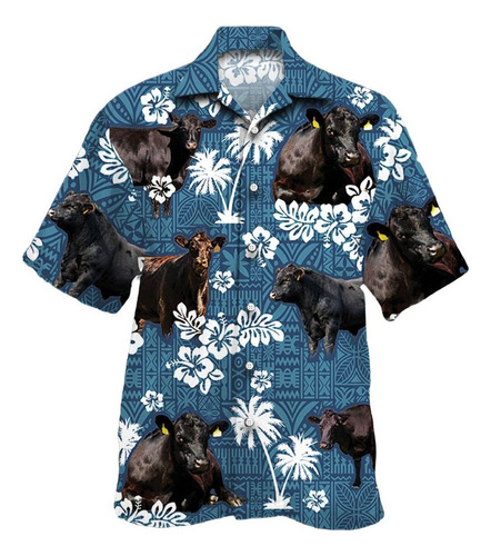 Camisa Hawaiana For Amantes Del Ganado Black Angus T544 Bla