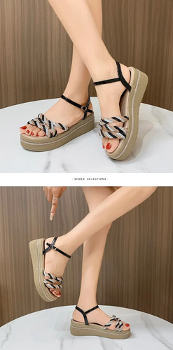 Sandalias De Cuña Con Plataforma Y Punta Abierta En Forma De